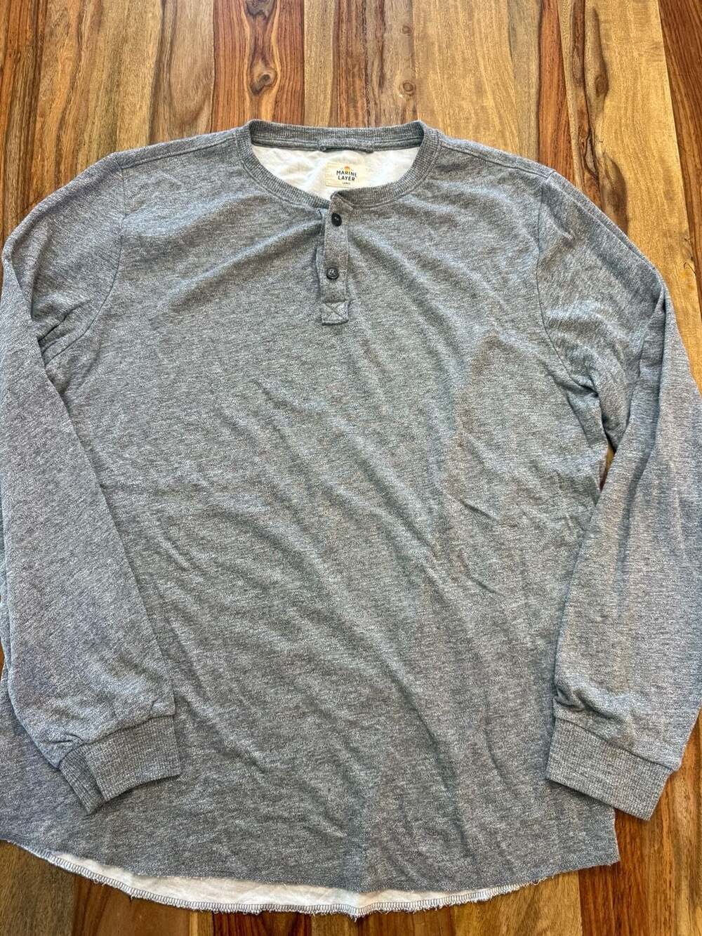 Marine Layer Men's Heathered Gray Long Sleeve Henley Shirt Size Large